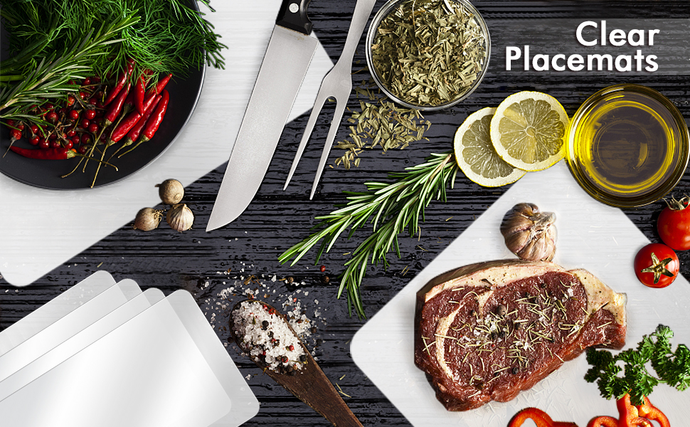 Tecmisse 30 PCS Plastic Placemat Heat Resistant Washable Table Mats, Clear Placemats for Table, Dining, Kitchen, Crafting and Shelf Liner, 17 x 11 Inch