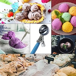 Stainless Steel Ice Cream Scoop Set Dishers Scoops Cookie Scoop Set Food Scoop, Right Handed Scoop, Blue Handle (2.48 Inch)