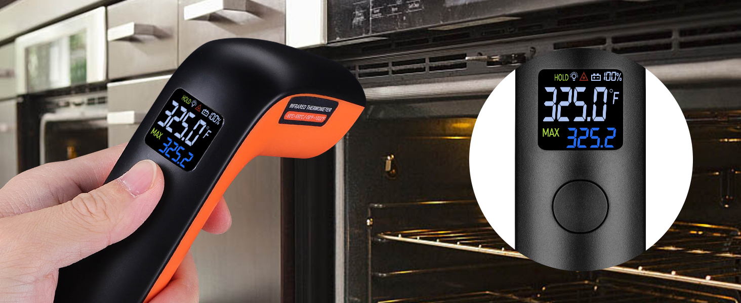 Rechargeable Infrared Thermometer Gun for Cooking -58℉~1022℉| INKBIRD Colorful Display Digital Laser Temperature Gun for Pizza Oven Grill Kitchen Home Repairs with Max Measure, ℉ Only (NOT for Human)