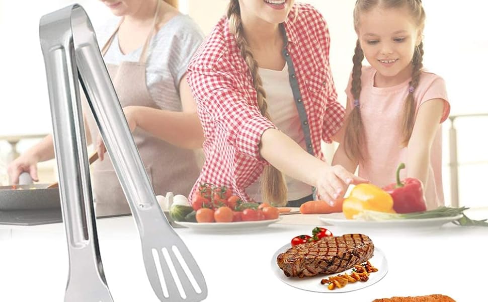 Serving Tong Kitchen Tongs,Buffet Tongs, Stainless Steel Food Tong Serving Tong,small tongs 6 Pack (7 Inch)