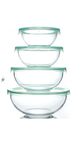 WhiteRhino Glass Mixing Bowls Glass Bowls with Lids Set(4.5QT,2.7QT, 1.1QT),Large Salad Bowls,glass mixing bowl Space-Saving Nesting Storage bowls for Cooking,Baking,Prepping,Dishwasher Safe