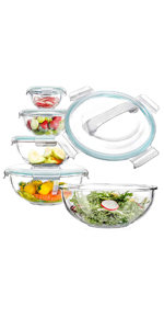 WhiteRhino Glass Mixing Bowls Glass Bowls with Lids Set(4.5QT,2.7QT, 1.1QT),Large Salad Bowls,glass mixing bowl Space-Saving Nesting Storage bowls for Cooking,Baking,Prepping,Dishwasher Safe