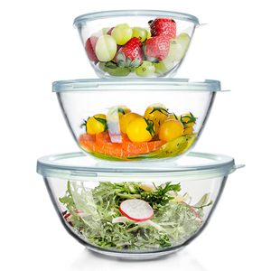 WhiteRhino Glass Mixing Bowls Glass Bowls with Lids Set(4.5QT,2.7QT, 1.1QT),Large Salad Bowls,glass mixing bowl Space-Saving Nesting Storage bowls for Cooking,Baking,Prepping,Dishwasher Safe