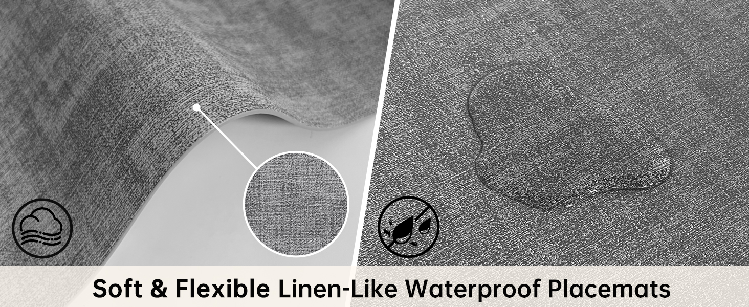 Maxpearl Faux Leather Placemats Set of 6 - Waterproof - Wipe Clean - Heat Resistant - Anti Slip Dining Table Place Mats, Suitable for Indoor & Outdoor Use, 17’’×12’’, Grey