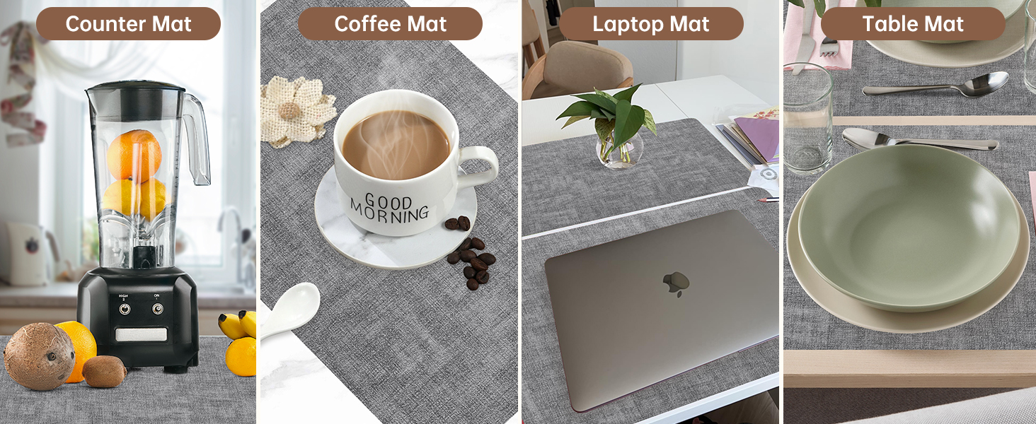 Maxpearl Faux Leather Placemats Set of 6 - Waterproof - Wipe Clean - Heat Resistant - Anti Slip Dining Table Place Mats, Suitable for Indoor & Outdoor Use, 17’’×12’’, Grey