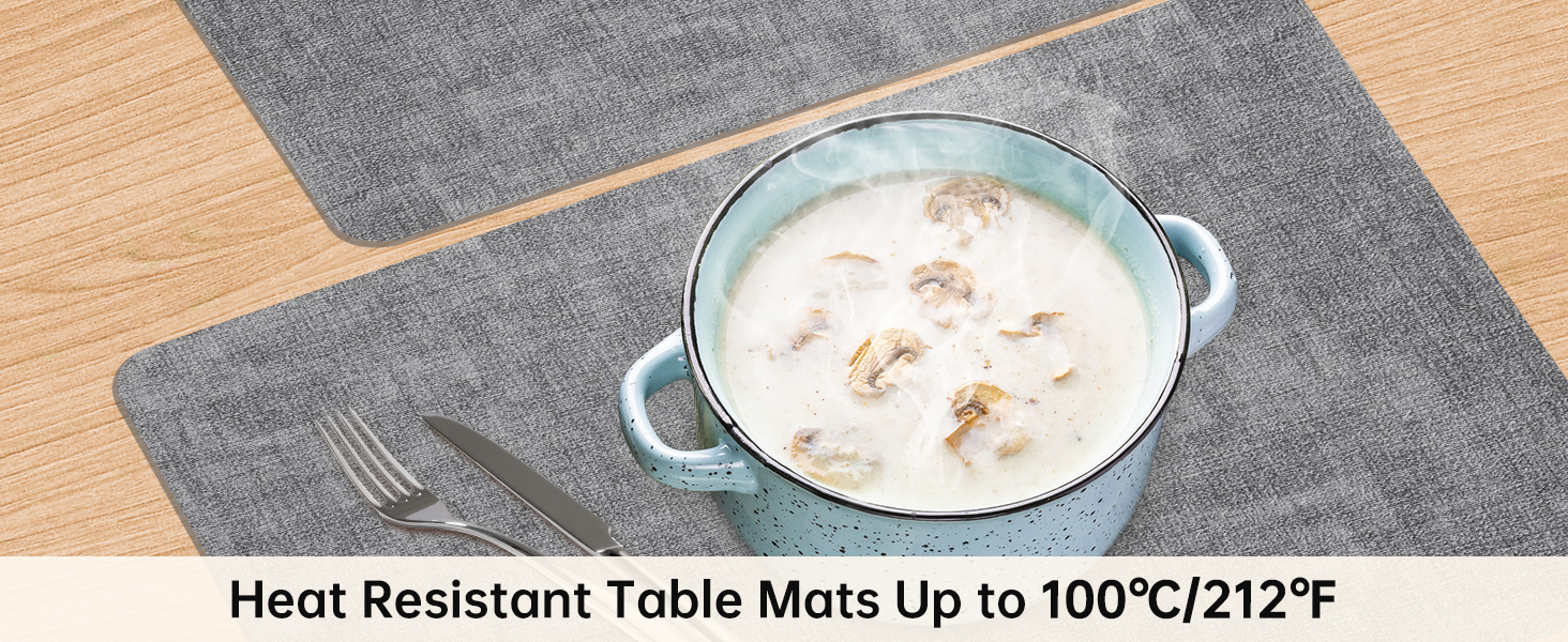 Maxpearl Faux Leather Placemats Set of 6 - Waterproof - Wipe Clean - Heat Resistant - Anti Slip Dining Table Place Mats, Suitable for Indoor & Outdoor Use, 17’’×12’’, Grey