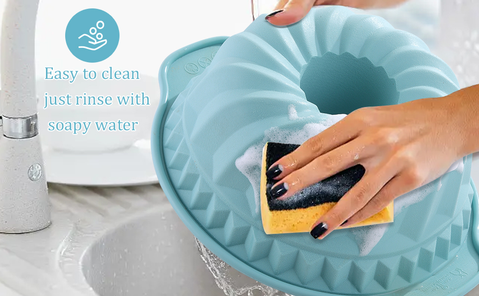 Kenond Silicone Fluted Pans, Non-stick with Sturdy Handle, Baking Molds, Perfect Bakeware for Cake, Jello, Gelatin, Bread, Para Gelatinas, 9.5 Inch (Blue)