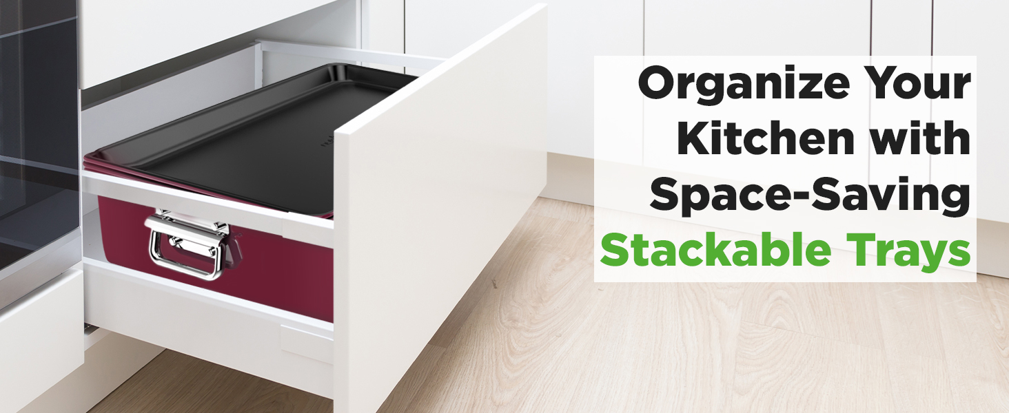 NutriChef 8-Piece Stackable Nonstick Bakeware Set - Premium Steel Baking Pans Set - Includes Round Cake Pan, 6-Cup Muffin Pans, Wide/Square Brownie & Loaf Pans, Cookie Sheet, & Roaster Pan (Black)