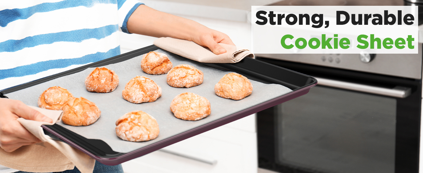 NutriChef 8-Piece Stackable Nonstick Bakeware Set - Premium Steel Baking Pans Set - Includes Round Cake Pan, 6-Cup Muffin Pans, Wide/Square Brownie & Loaf Pans, Cookie Sheet, & Roaster Pan (Black)