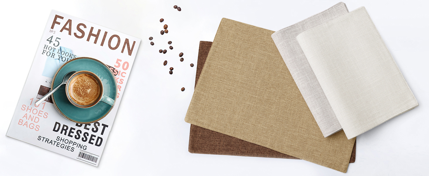 homing Cotton Linen Placemats Set of 6, Cloth Washable Farmhouse Dining Table Mats for Indoor, Outdoor, Easter, Easy to Clean, Linen, 13 x 19 Inch