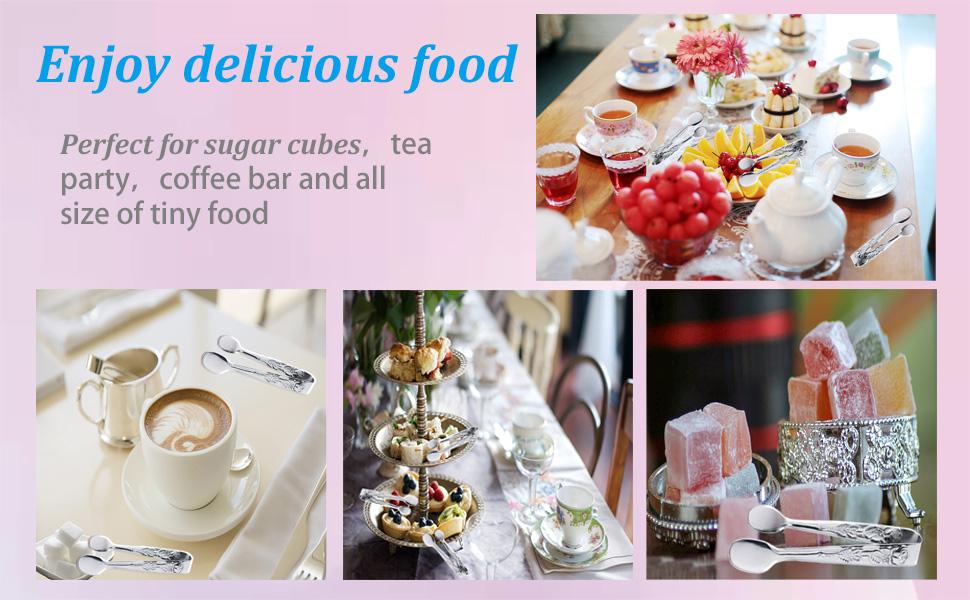 6PCS Mini Serving Tongs, 4Inch Rose Stainless Steel Sugar Cube Tongs, Sliver Small Ice Tong for Tea and Coffee Party, Appetizers, Desserts by Sunenlyst (6PCS Silver)