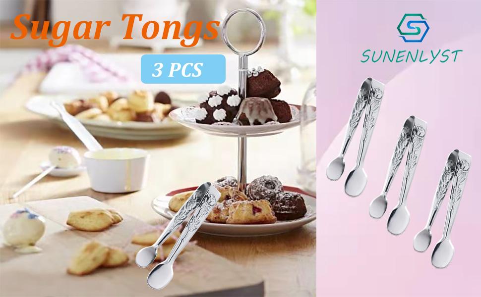 6PCS Mini Serving Tongs, 4Inch Rose Stainless Steel Sugar Cube Tongs, Sliver Small Ice Tong for Tea and Coffee Party, Appetizers, Desserts by Sunenlyst (6PCS Silver)