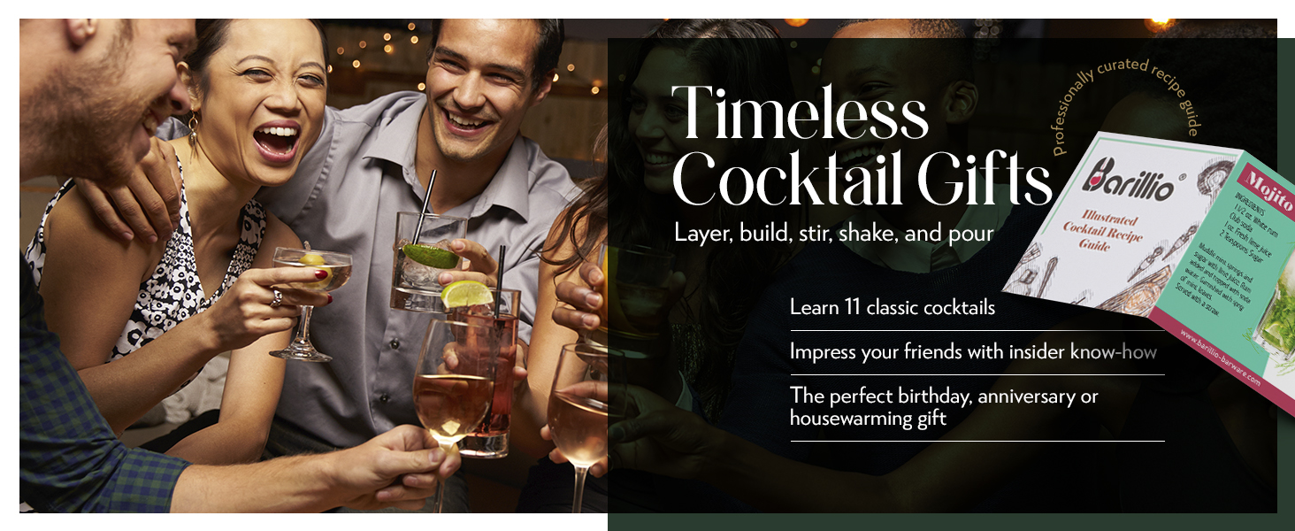 Barillio Elite Mixology Bartender Kit with Stand - Cocktail Shaker Set with Bamboo Stand, Boston Drink Shaker, Mojito Muddler, and Drink Mixer Spoon - 9-Piece Bar Tools Set - Bar Accessories for Home