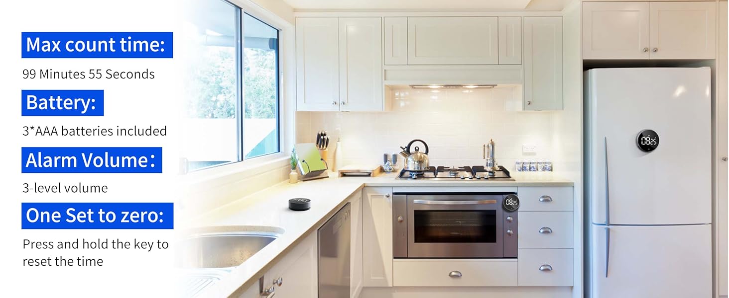 VOCOO Digital Kitchen Timer - Magnetic Countdown Countup Timer with Large LED Display Volume Adjustable, Easy for Cooking and for Seniors and Kids to Use (Space Grey)