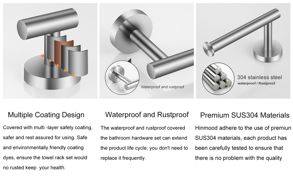 Bathroom Hardware Set 10 Pieces, Stainless Steel Towel Bar Set Includes 16 inch Towel Bar, Towel Hook, Towel Ring Toilet Paper Holder