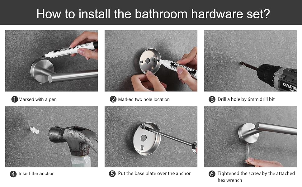 Bathroom Hardware Set 10 Pieces, Stainless Steel Towel Bar Set Includes 16 inch Towel Bar, Towel Hook, Towel Ring Toilet Paper Holder