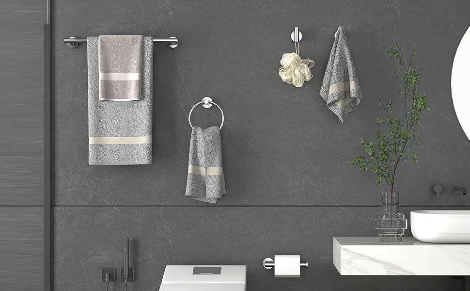 Bathroom Hardware Set 10 Pieces, Stainless Steel Towel Bar Set Includes 16 inch Towel Bar, Towel Hook, Towel Ring Toilet Paper Holder