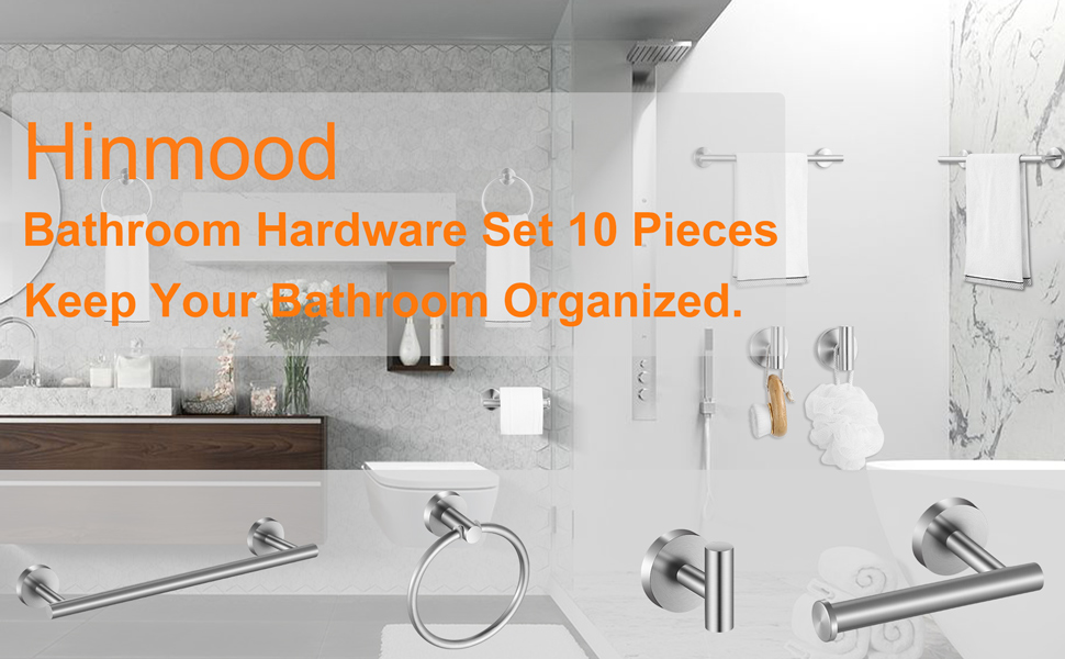 Bathroom Hardware Set 10 Pieces, Stainless Steel Towel Bar Set Includes 16 inch Towel Bar, Towel Hook, Towel Ring Toilet Paper Holder