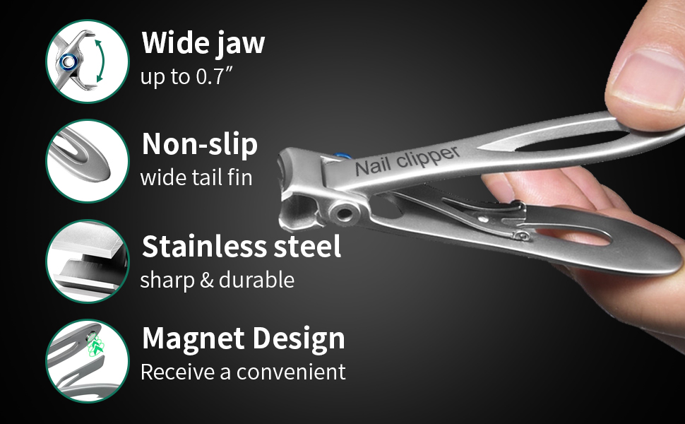 SZHLUX Nail Clippers Ultra Wide Jaw Opening Fingernail and Toenail Clippers Set for Thick Nails Cutter for Ingrown Manicure,Pedicure,Men & Women Big, Silver