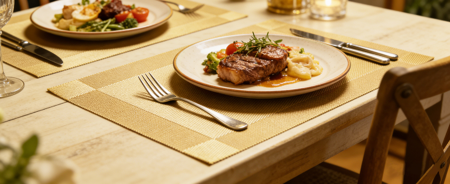 Trophable Placemats Set of 6, Table Placemats Heat Resistant Woven Placemats Washable PVC Place Mats Woven Vinyl Placemats Non-Slip Stain Resistant Kitchen Table Placemats Easy to Clean…