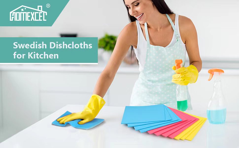 HOMEXCEL Swedish Dishcloths for Kitchen 10 Pack, Sponge Dish Cloth for Counters & Washing Dishes, Reusable and Absorbent Paper Towels, 3 Colors Assorted