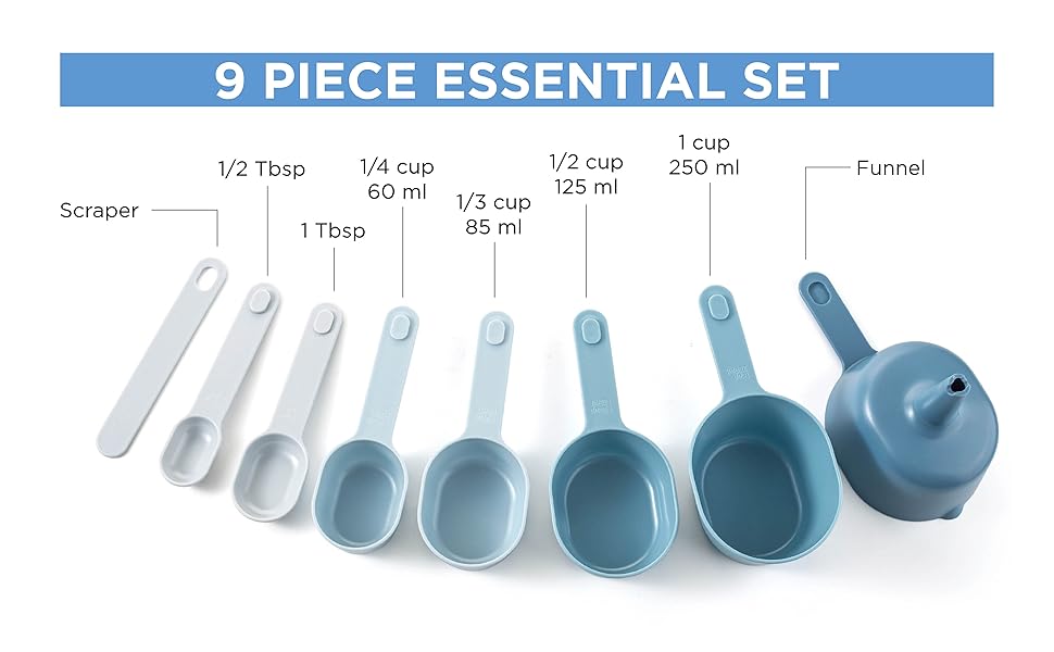 COOK WITH COLOR Measuring Cup Set - 9 PC. Nesting Stackable Liquid Measure Cup, Dry Measuring Cups and Spoons with Funnel and Scraper (Pastel)