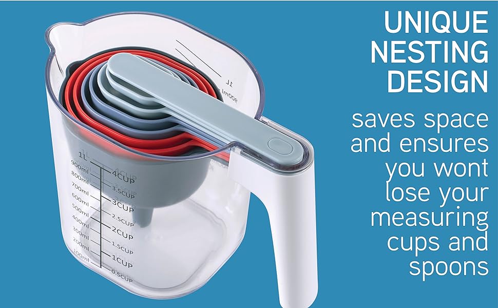COOK WITH COLOR Measuring Cup Set - 9 PC. Nesting Stackable Liquid Measure Cup, Dry Measuring Cups and Spoons with Funnel and Scraper (Pastel)