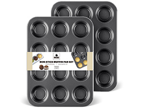 HONGBAKE Muffin Pan for Baking, Nonstick Cupcake Tin 12 Cup, 2 Pack Cup Cake Tray, Premium Cheesecake Pans, Dishwasher Safe - Dark Grey