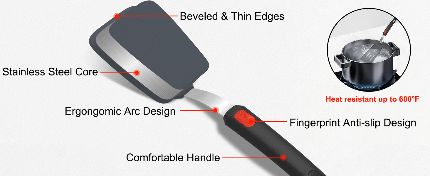 Silicone Spatula Turner Set of 3, Beijiyi 600°F Heat Resistant Cooking Spatulas for Nonstick Cookware, Large Flexible Kitchen Utensils BPA Free Rubber Spatula Set for Egg, Pancake, Fish, Burger