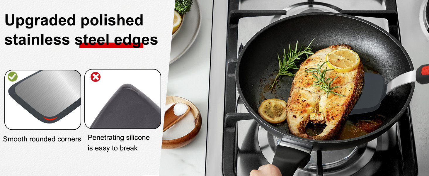 Silicone Spatula Turner Set of 3, Beijiyi 600°F Heat Resistant Cooking Spatulas for Nonstick Cookware, Large Flexible Kitchen Utensils BPA Free Rubber Spatula Set for Egg, Pancake, Fish, Burger