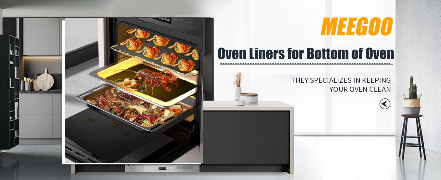 Meegoo Oven Liners for Bottom of Oven, 2 Pack Large Thick Heavy Duty Non-Stick Teflon Oven Mat Set, 15.74