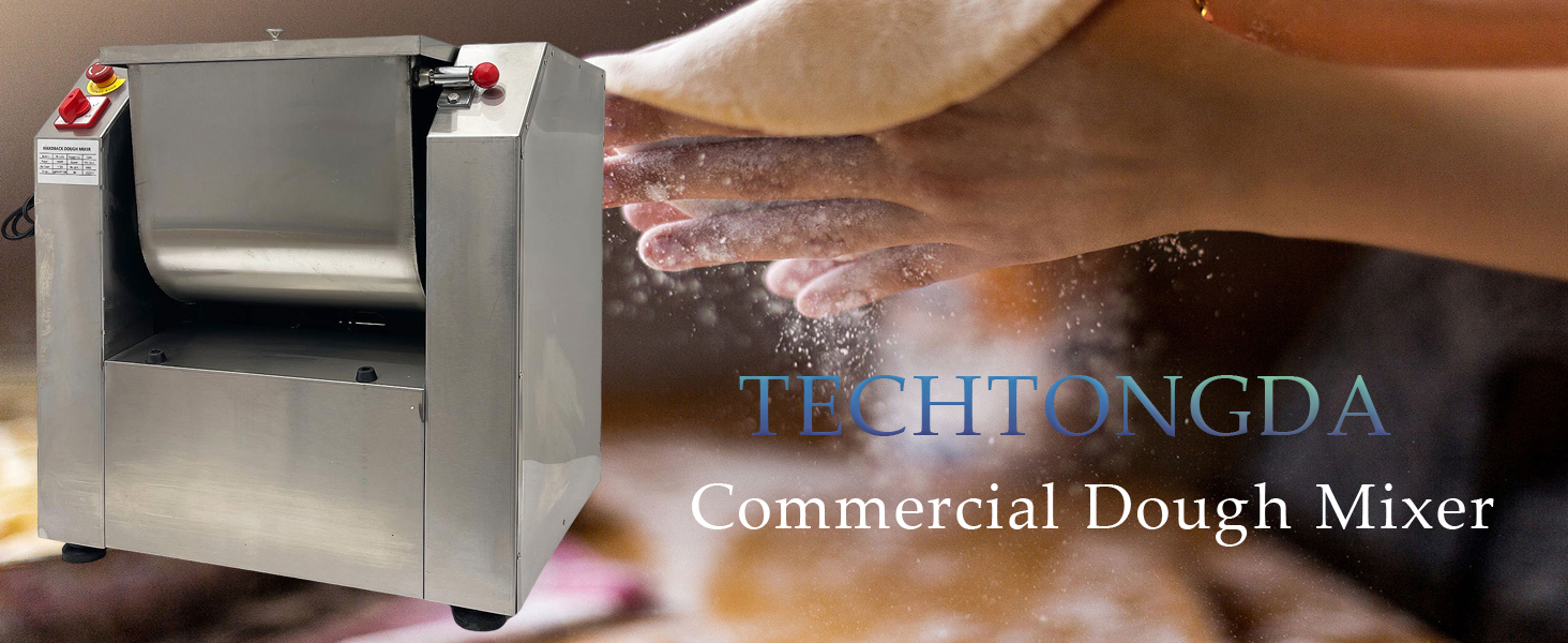 TECHTONGDA Commercial Dough Mixer All Stainless Steel Pizza Dough Mixer 110V Dough Blender Kneading Machine with 25 KG Kneading Capacity and 90 Degree Tilt for Schools Bakeries Restaurants Pizzerias
