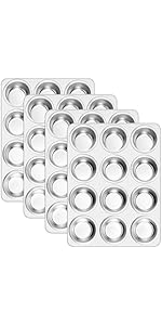 E-far Muffin Pan 12-Cup, Set of 2, Stainless Steel Cupcake Pan Metal Muffin Baking Tins for Oven, Regular Size & Easy Clean, Non-toxic & Dishwasher Safe