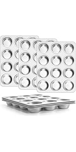 E-far Muffin Pan 12-Cup, Set of 2, Stainless Steel Cupcake Pan Metal Muffin Baking Tins for Oven, Regular Size & Easy Clean, Non-toxic & Dishwasher Safe