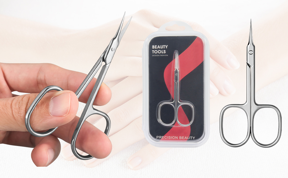 CGBE Cuticle Scissors Extra Fine Curved Blade, Super Slim Manicure Scissors for Cuticles Professional Small Scissors with Precise Pointed Tip Grooming Blades, Eyebrow, Eyelash, and Dry Skin - Silvery