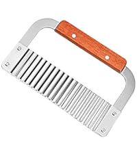 Crinkle Cutter Stainless Steel Potato Slicer Heavy Duty Wavy Crinkle Cutting Chopping Tools with Wooden Handle for Carrot Veggies (1, Black)