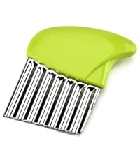 Crinkle Cutter Stainless Steel Potato Slicer Heavy Duty Wavy Crinkle Cutting Chopping Tools with Wooden Handle for Carrot Veggies (1, Black)