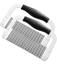Crinkle Cutter Stainless Steel Potato Slicer Heavy Duty Wavy Crinkle Cutting Chopping Tools with Wooden Handle for Carrot Veggies (1, Black)