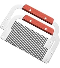 Crinkle Cutter Stainless Steel Potato Slicer Heavy Duty Wavy Crinkle Cutting Chopping Tools with Wooden Handle for Carrot Veggies (1, Black)
