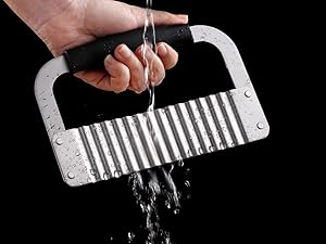 Crinkle Cutter Stainless Steel Potato Slicer Heavy Duty Wavy Crinkle Cutting Chopping Tools with Wooden Handle for Carrot Veggies (1, Black)