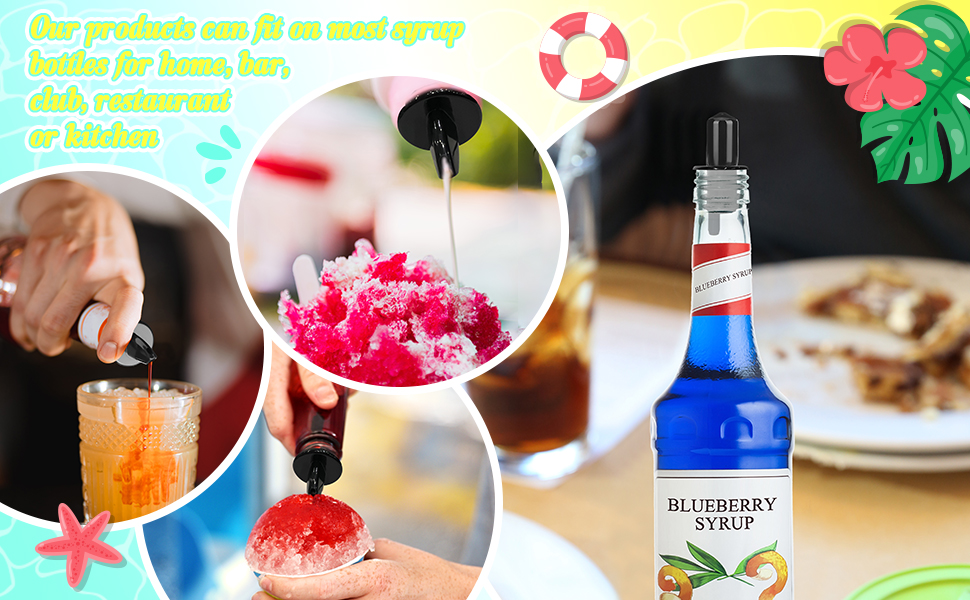 30 Pcs Bottle Pourers Syrup Pour Spouts Including Snow Cone Syrup Alcohol Liquor Bottle Pourers and Rubber Dust Cap Covers Dispenser Accessories