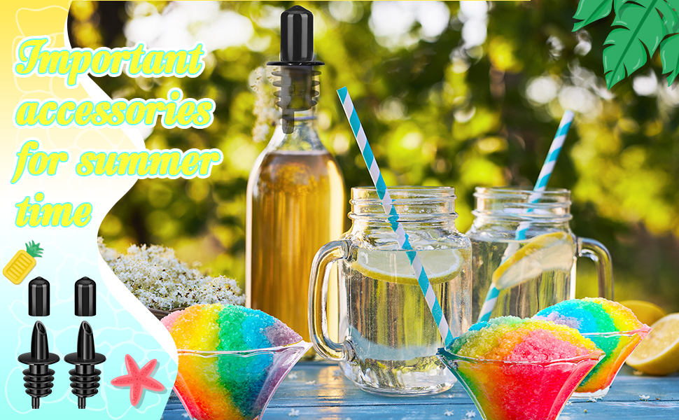 30 Pcs Bottle Pourers Syrup Pour Spouts Including Snow Cone Syrup Alcohol Liquor Bottle Pourers and Rubber Dust Cap Covers Dispenser Accessories