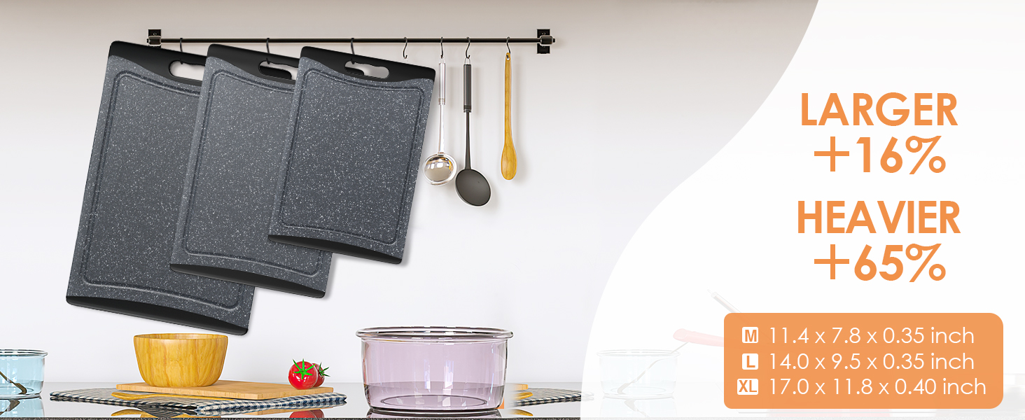 Extra Large Cutting Boards, Plastic Cutting Boards for Kitchen (Set of 3) Cutting Board Set Dishwasher Chopping Board with Juice Grooves Easy-Grip Handles, Dark Grey, Empune