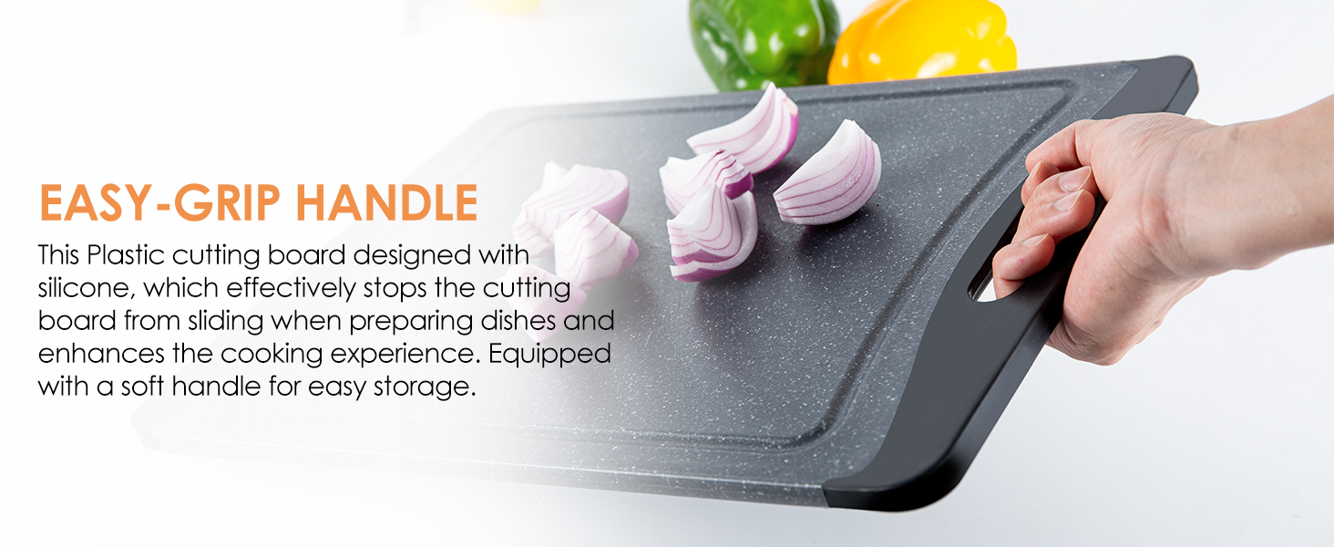 Extra Large Cutting Boards, Plastic Cutting Boards for Kitchen (Set of 3) Cutting Board Set Dishwasher Chopping Board with Juice Grooves Easy-Grip Handles, Dark Grey, Empune