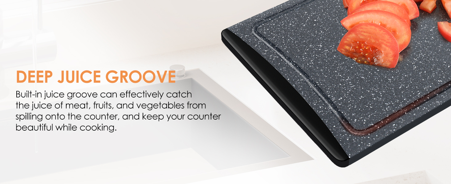 Extra Large Cutting Boards, Plastic Cutting Boards for Kitchen (Set of 3) Cutting Board Set Dishwasher Chopping Board with Juice Grooves Easy-Grip Handles, Dark Grey, Empune