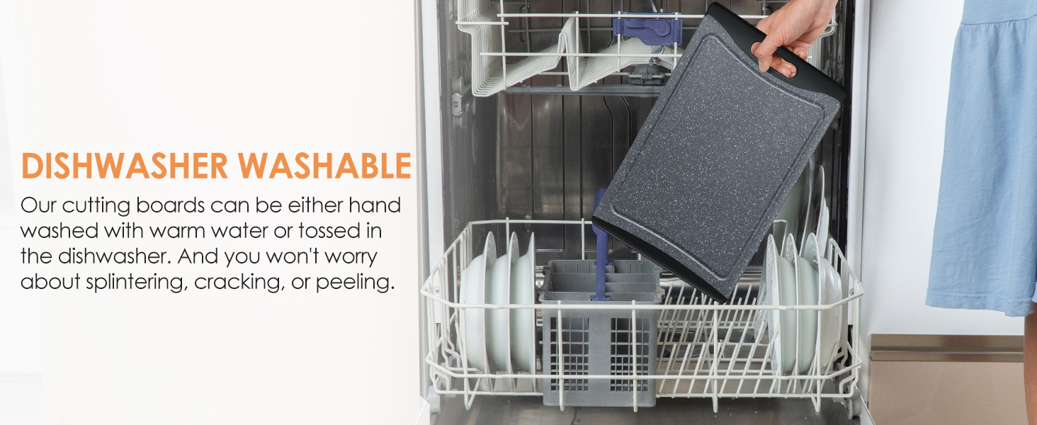 Extra Large Cutting Boards, Plastic Cutting Boards for Kitchen (Set of 3) Cutting Board Set Dishwasher Chopping Board with Juice Grooves Easy-Grip Handles, Dark Grey, Empune