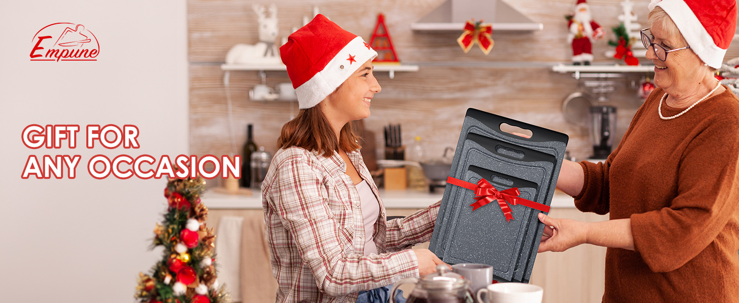 Extra Large Cutting Boards, Plastic Cutting Boards for Kitchen (Set of 3) Cutting Board Set Dishwasher Chopping Board with Juice Grooves Easy-Grip Handles, Dark Grey, Empune