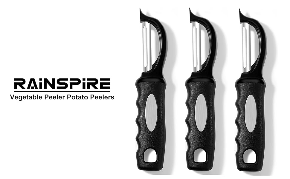 Rainspire Vegetable Peeler Potato Peelers for Kitchen, Sharp Stainless Steel Blades Veggie, Comfortable Handle Fruit Peeler, Carrot Peeler Apple Peeler Dishwasher Safe Black, 1-Pack
