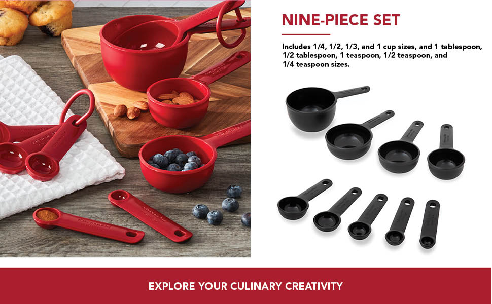 KitchenAid Universal Easy To Read Measuring Cup and Spoon Set with Soft Grip Handle for Maximum Control, Hang Hole and Nesting For Easy Storage, Dishwasher Safe, 9 Piece, Pistachio