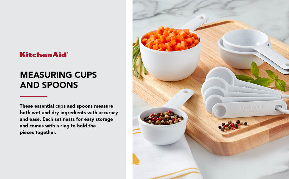 KitchenAid Universal Easy To Read Measuring Cup and Spoon Set with Soft Grip Handle for Maximum Control, Hang Hole and Nesting For Easy Storage, Dishwasher Safe, 9 Piece, Pistachio